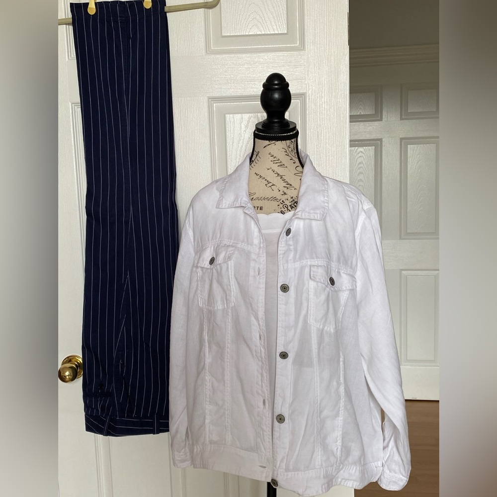 Navy Pinstripe Women's Pants - Picture 6 of 6